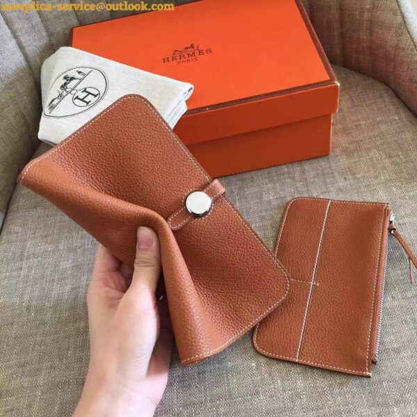 Replica Hermes Dogon Duo Wallet in Gold Clemence Leather 9