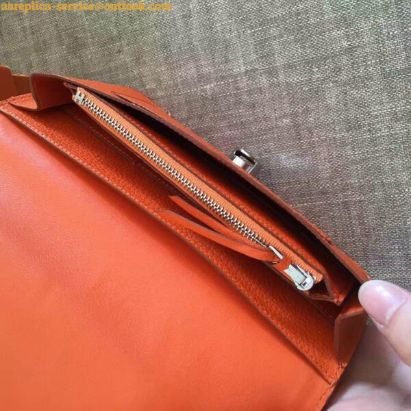 Replica Hermes Dogon Duo Wallet in Orange Clemence Leather 3