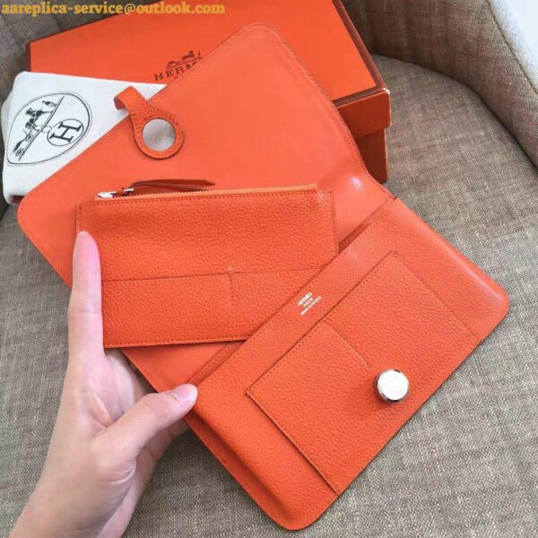 Replica Hermes Dogon Duo Wallet in Orange Clemence Leather 4