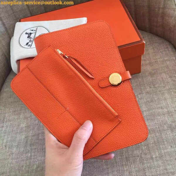 Replica Hermes Dogon Duo Wallet in Orange Clemence Leather 5