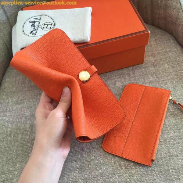 Replica Hermes Dogon Duo Wallet in Orange Clemence Leather 8