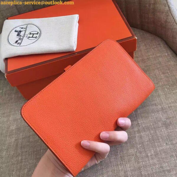 Replica Hermes Dogon Duo Wallet in Orange Clemence Leather 9