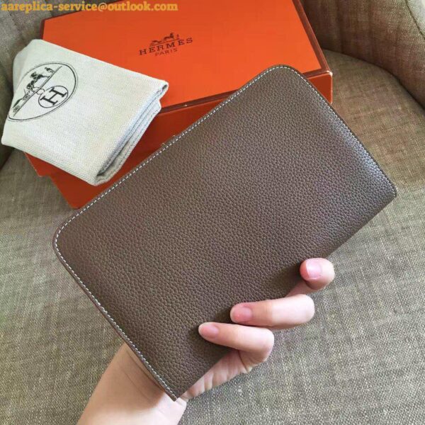 Replica Hermes Dogon Duo Wallet in Taupe Clemence Leather 3