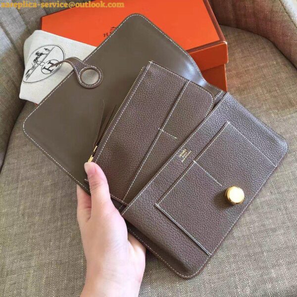 Replica Hermes Dogon Duo Wallet in Taupe Clemence Leather 8