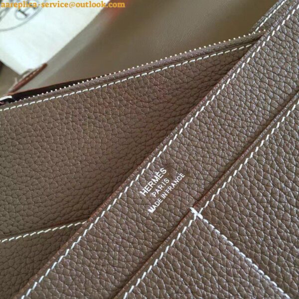 Replica Hermes Dogon Duo Wallet in Taupe Clemence Leather 9