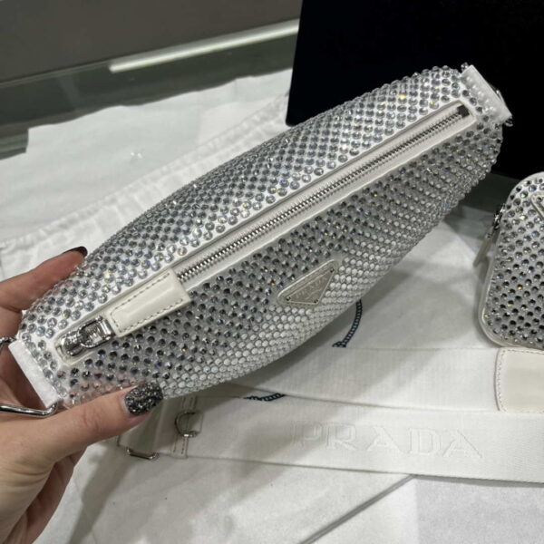 Replica Prada 1NE190 Crystal-studded satin pouch White 3