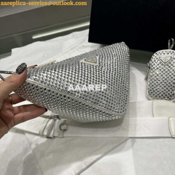 Replica Prada 1NE190 Crystal-studded satin pouch White 4