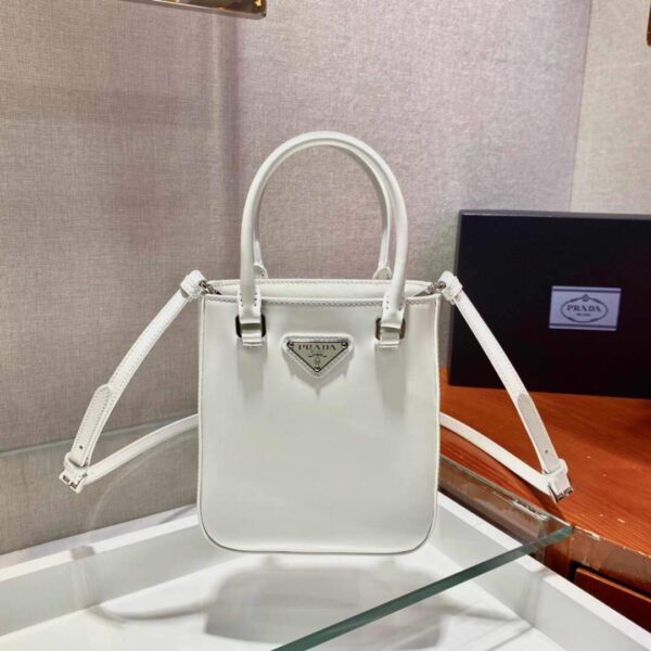 Replica Prada 1BA331 Small Brushed Leather Tote White 3