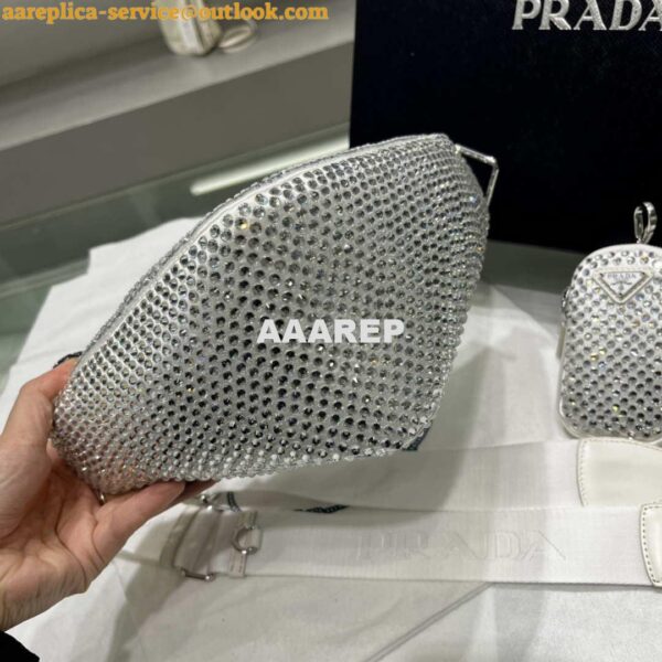 Replica Prada 1NE190 Crystal-studded satin pouch White 5