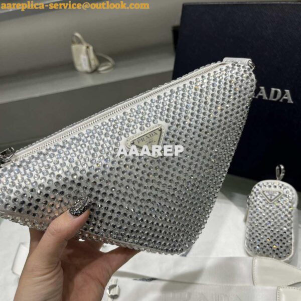 Replica Prada 1NE190 Crystal-studded satin pouch White 6