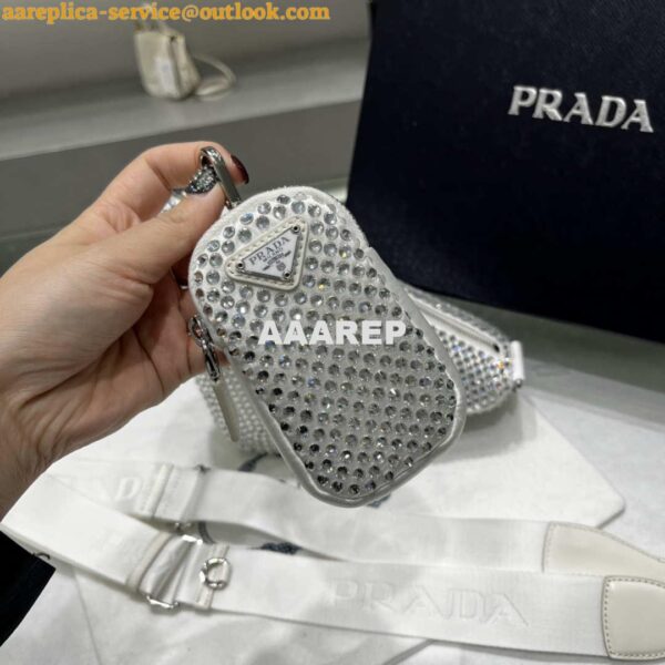 Replica Prada 1NE190 Crystal-studded satin pouch White 7