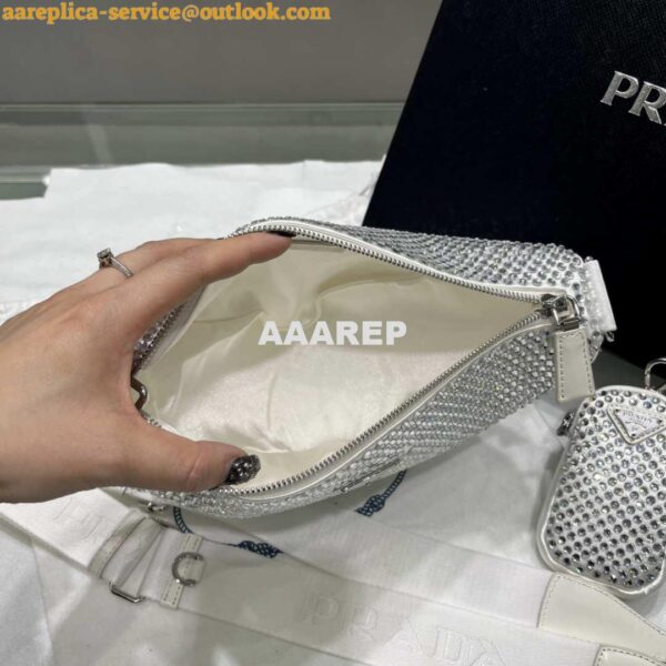 Replica Prada 1NE190 Crystal-studded satin pouch White 8