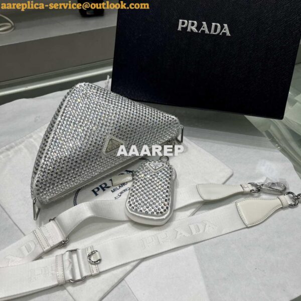 Replica Prada 1NE190 Crystal-studded satin pouch White 9