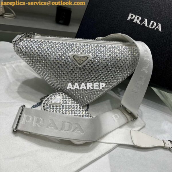 Replica Prada 1NE190 Crystal-studded satin pouch White 10