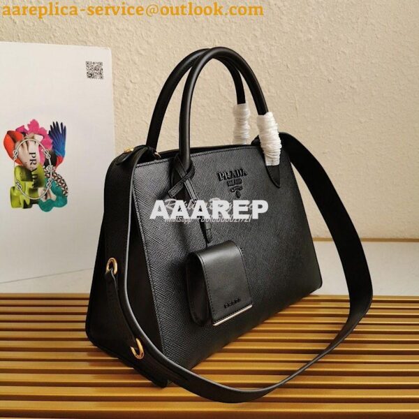 Replica Prada Monochrome black Saffiano Leather Bag 2