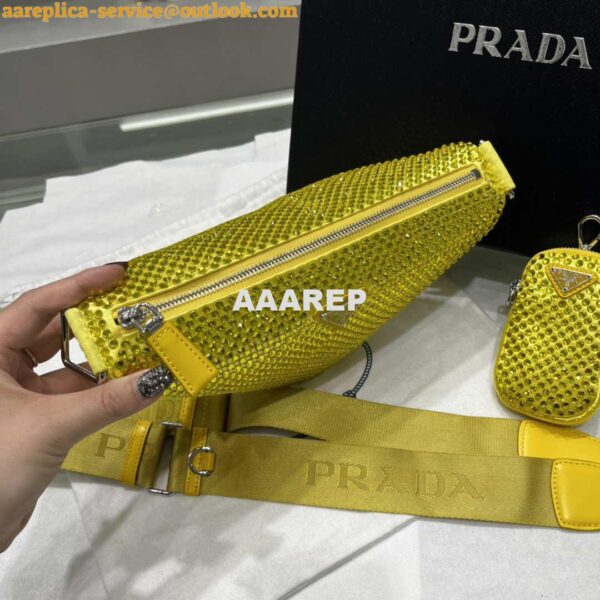 Replica Prada 1NE190 Crystal-studded satin pouch Yellow 3