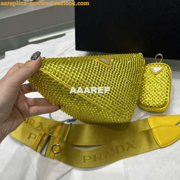 Replica Prada 1NE190 Crystal-studded satin pouch Yellow 4