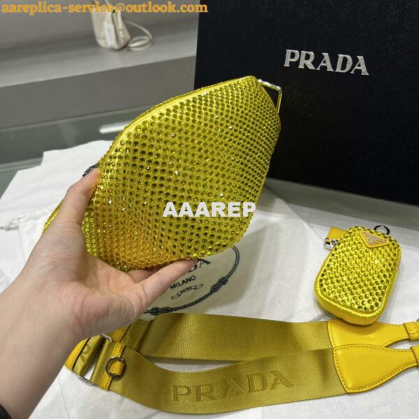 Replica Prada 1NE190 Crystal-studded satin pouch Yellow 5