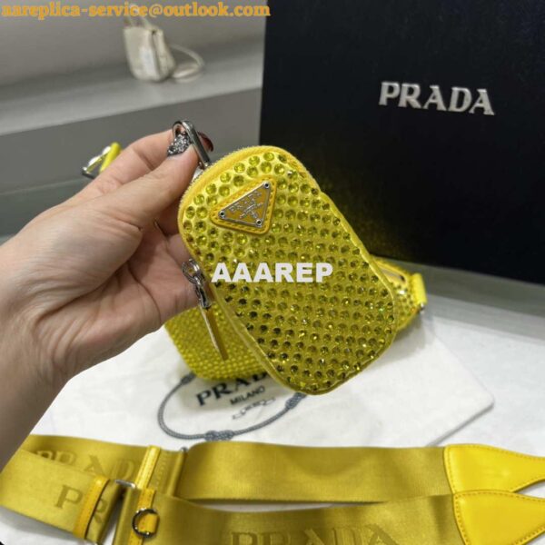 Replica Prada 1NE190 Crystal-studded satin pouch Yellow 7