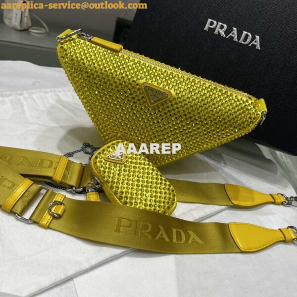 Replica Prada 1NE190 Crystal-studded satin pouch Yellow 10