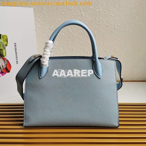 Replica Prada Monochrome Light Blue Saffiano Leather Bag 9
