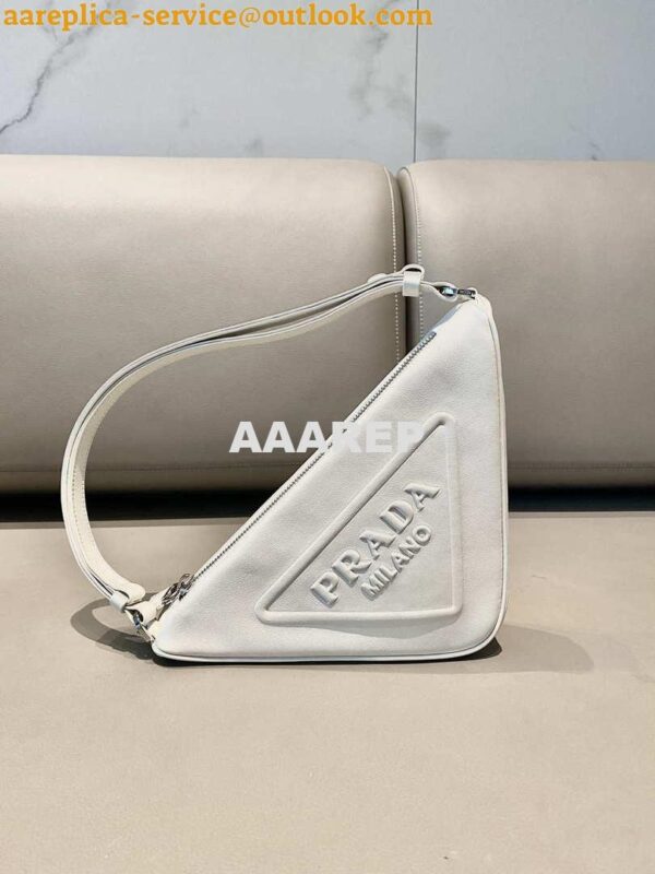 Replica Prada 1NQ043 Triangle leather pouch White