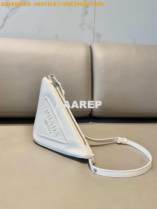 Replica Prada 1NQ043 Triangle leather pouch White 3