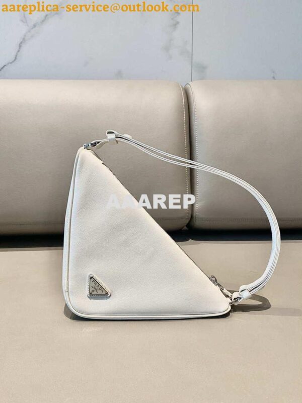 Replica Prada 1NQ043 Triangle leather pouch White 5