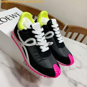 Replica Loewe Flow Runner In Nylon And Suede L815282 Black-Neon Pink 2