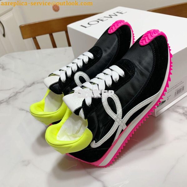 Replica Loewe Flow Runner In Nylon And Suede L815282 Black-Neon Pink 5