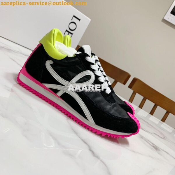 Replica Loewe Flow Runner In Nylon And Suede L815282 Black-Neon Pink 6