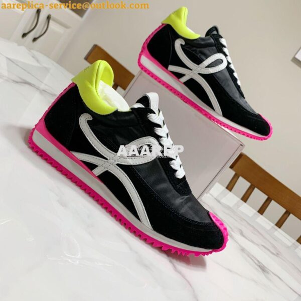 Replica Loewe Flow Runner In Nylon And Suede L815282 Black-Neon Pink 7