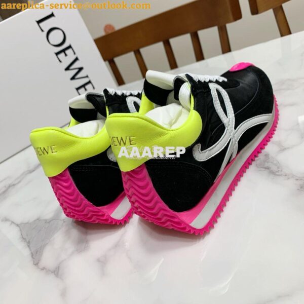 Replica Loewe Flow Runner In Nylon And Suede L815282 Black-Neon Pink 10