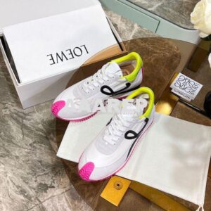 Replica Loewe Flow Runner In Nylon And Suede L815282 White-Neon Pink