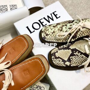 Replica Loewe Lace Up Mule In Python And Calfskin L815379 Green 2