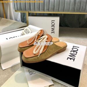 Replica Loewe Lace Up Mule In Suede And Calfskin L815379 Camel