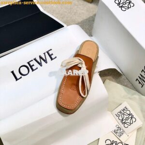 Replica Loewe Lace Up Mule In Suede And Calfskin L815379 Camel 2