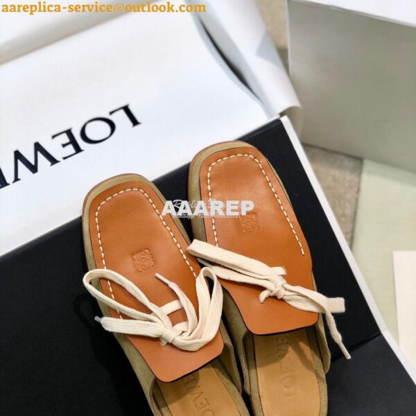 Replica Loewe Lace Up Mule In Suede And Calfskin L815379 Camel 5