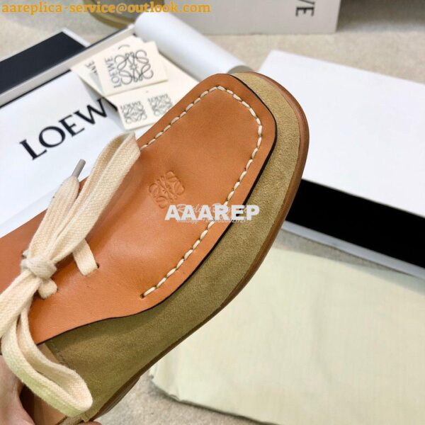 Replica Loewe Lace Up Mule In Suede And Calfskin L815379 Camel 8