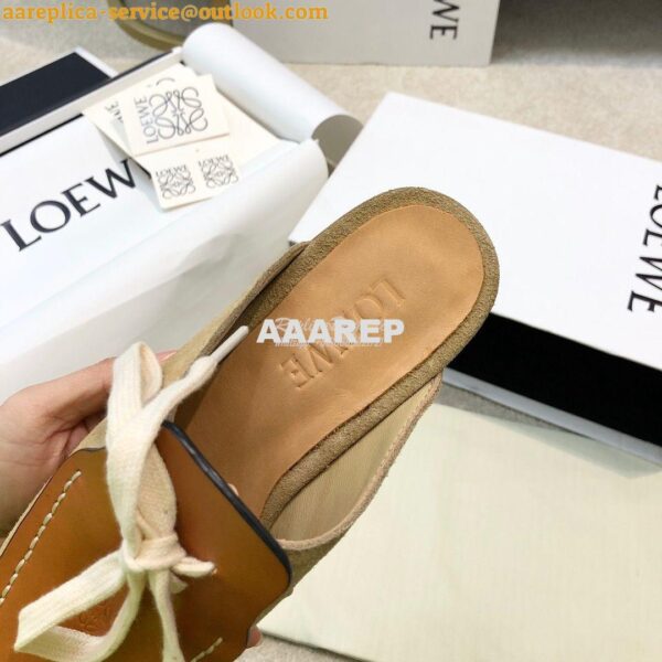 Replica Loewe Lace Up Mule In Suede And Calfskin L815379 Camel 9