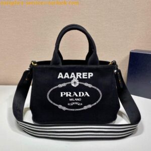 Replica Prada 1BG439 Denim Tote bag Black and white