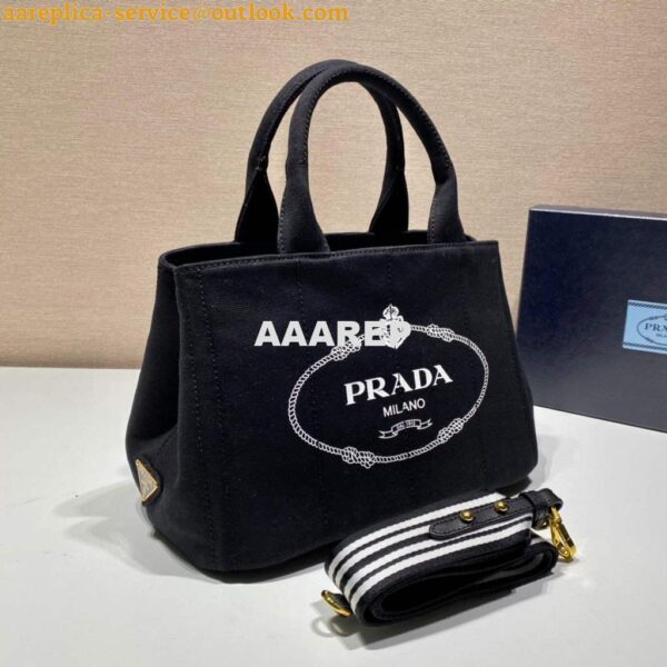 Replica Prada 1BG439 Denim Tote bag Black and white 4