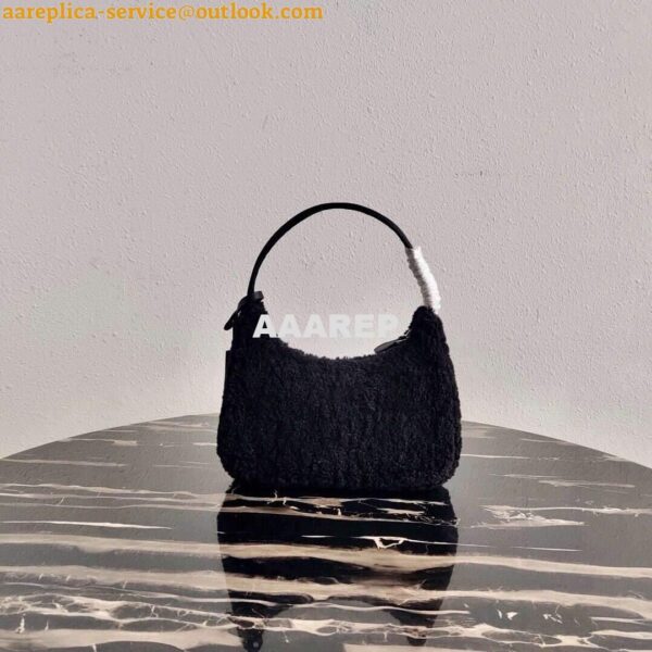 Replica Prada 1NE515 Re Edition 2000 Shearling Mini Bag Black 4