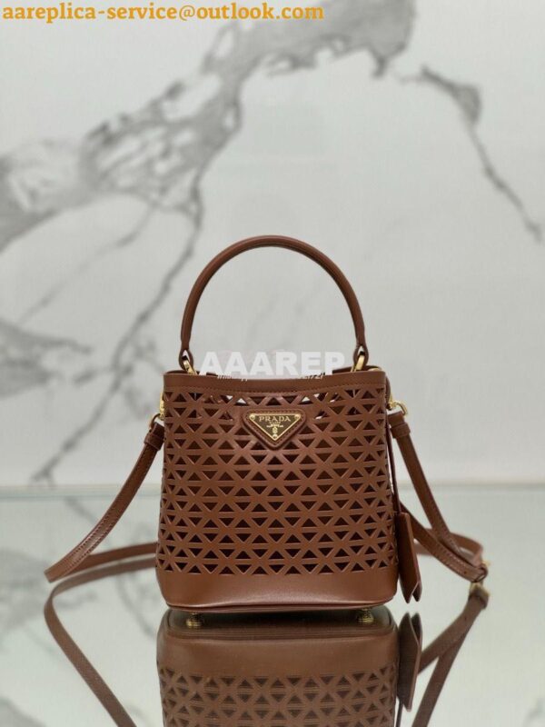 Replica Prada Panier leather mini-bag with cut-out motif 1BA217 Caramel 2