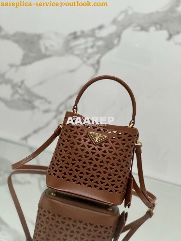 Replica Prada Panier leather mini-bag with cut-out motif 1BA217 Caramel 5