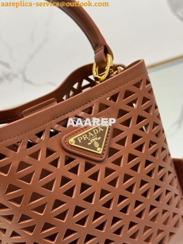 Replica Prada Panier leather mini-bag with cut-out motif 1BA217 Caramel 6