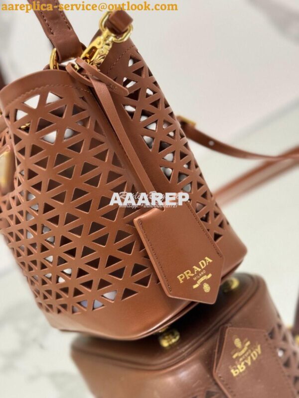 Replica Prada Panier leather mini-bag with cut-out motif 1BA217 Caramel 7