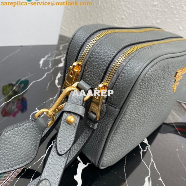 Replica Prada 1BH082 Leather bag with shoulder strap Gray Gold 7