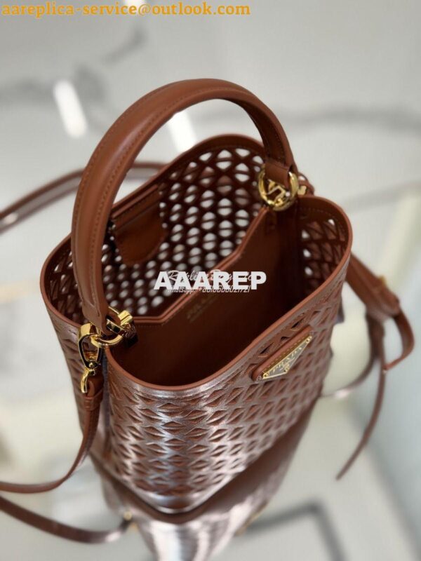 Replica Prada Panier leather mini-bag with cut-out motif 1BA217 Caramel 10