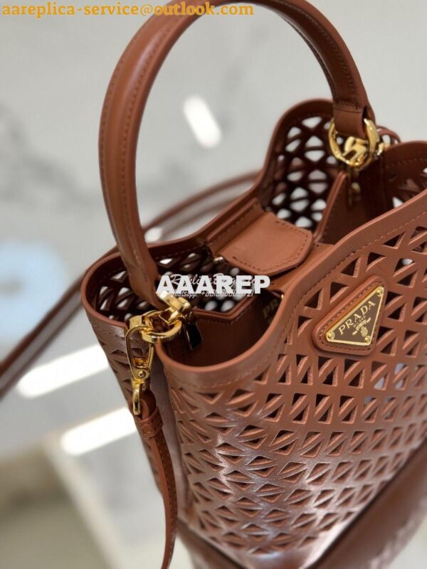 Replica Prada Panier leather mini-bag with cut-out motif 1BA217 Caramel 11